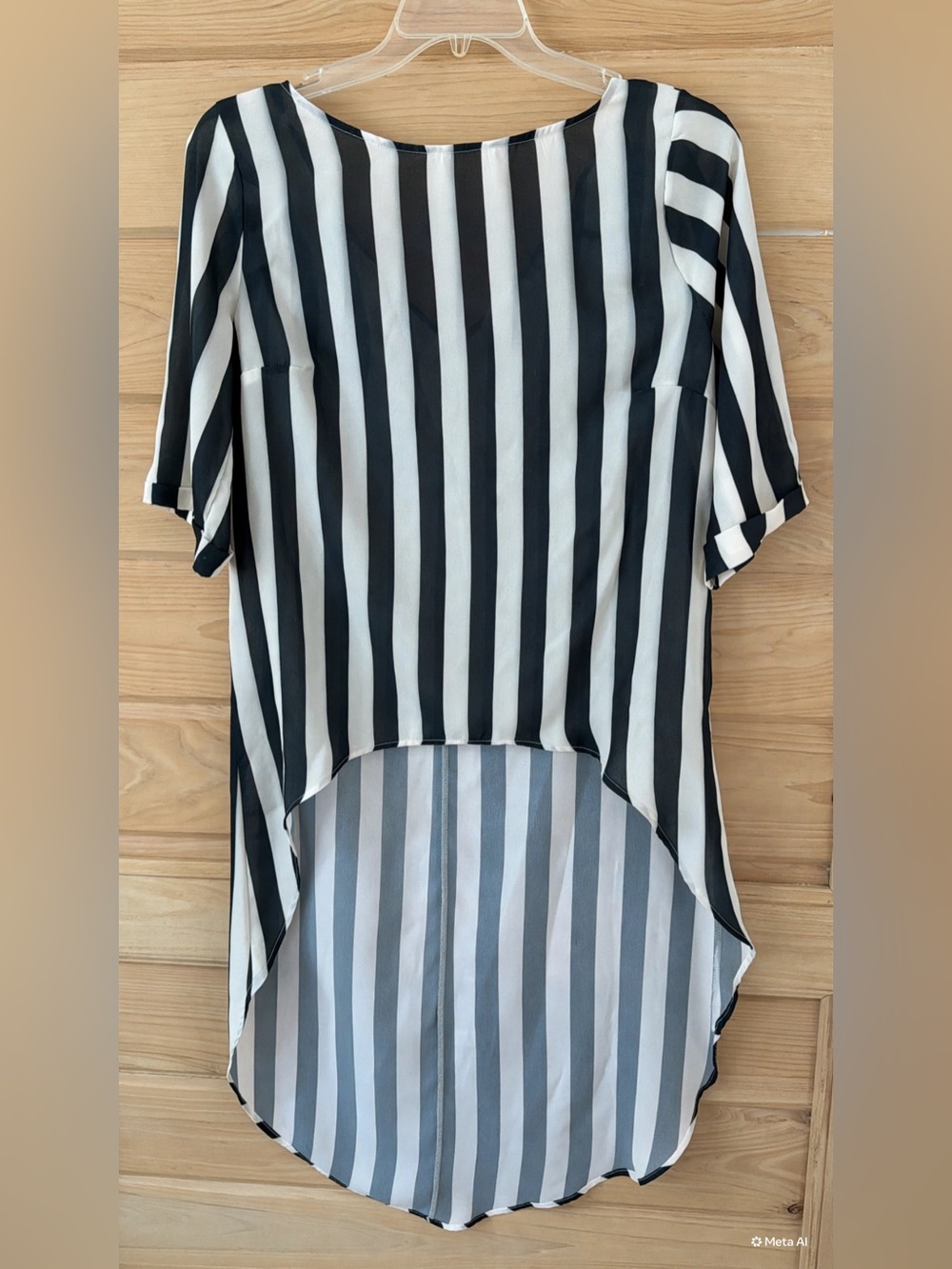 New York & Company Black and White Vertical Stripe Hi-Low Tunic